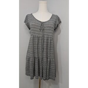 Tiered Striped Short Sleeve Casual Mini Dress Women